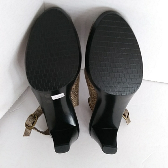 Bella Vita Snakeskin Print Slingback Peep Toe Heel Sandal 7N Brown Metallic - Picture 14 of 16